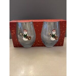 Set of 2 Stemless Wine Glasses 18.26oz Gold Enamel Guitar Cowboy Snowman NIB
